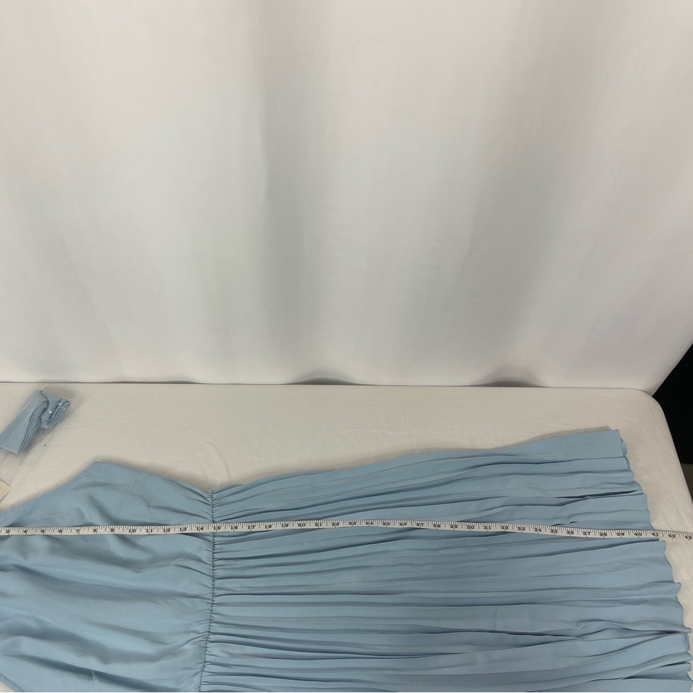 KIRUNDO Light Blue Pleated Midi Dress Halter Neck Sleeveless Flowy A-Line L - Picture 7 of 7